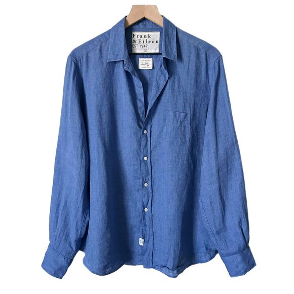 Frank & Eileen Eileen Relaxed Button-Up Italian Classic Linen Shirt Blue Size L - Picture 1 of 6